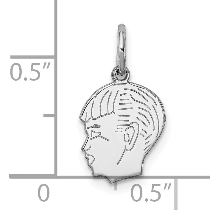 Sterling Silver Rh-plt Engravable Boy Disc Charm Polish on Front/Back
