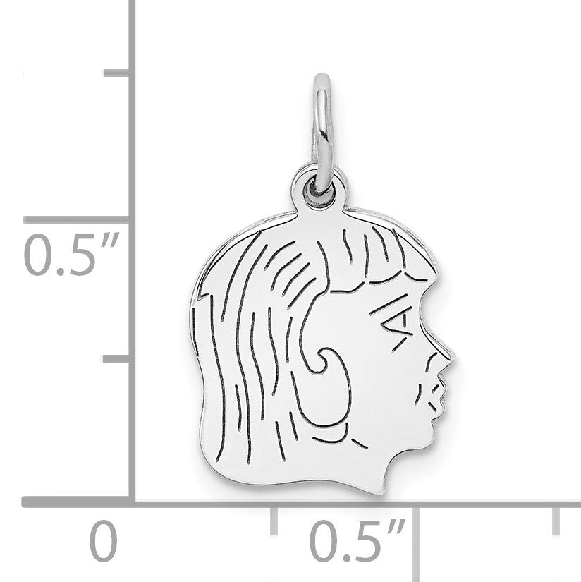 SSilver Rh-plt Engravable Girl Polished Front/Satin Back Disc Charm