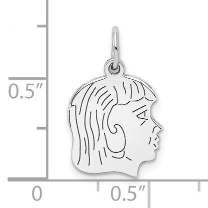 SSilver Rh-plt Engravable Girl Polished Front/Satin Back Disc Charm