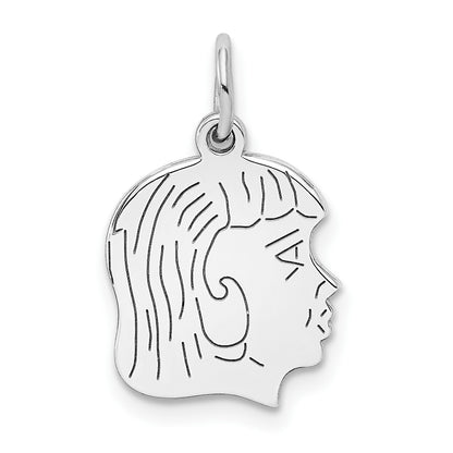 SSilver Rh-plt Engravable Girl Polished Front/Satin Back Disc Charm