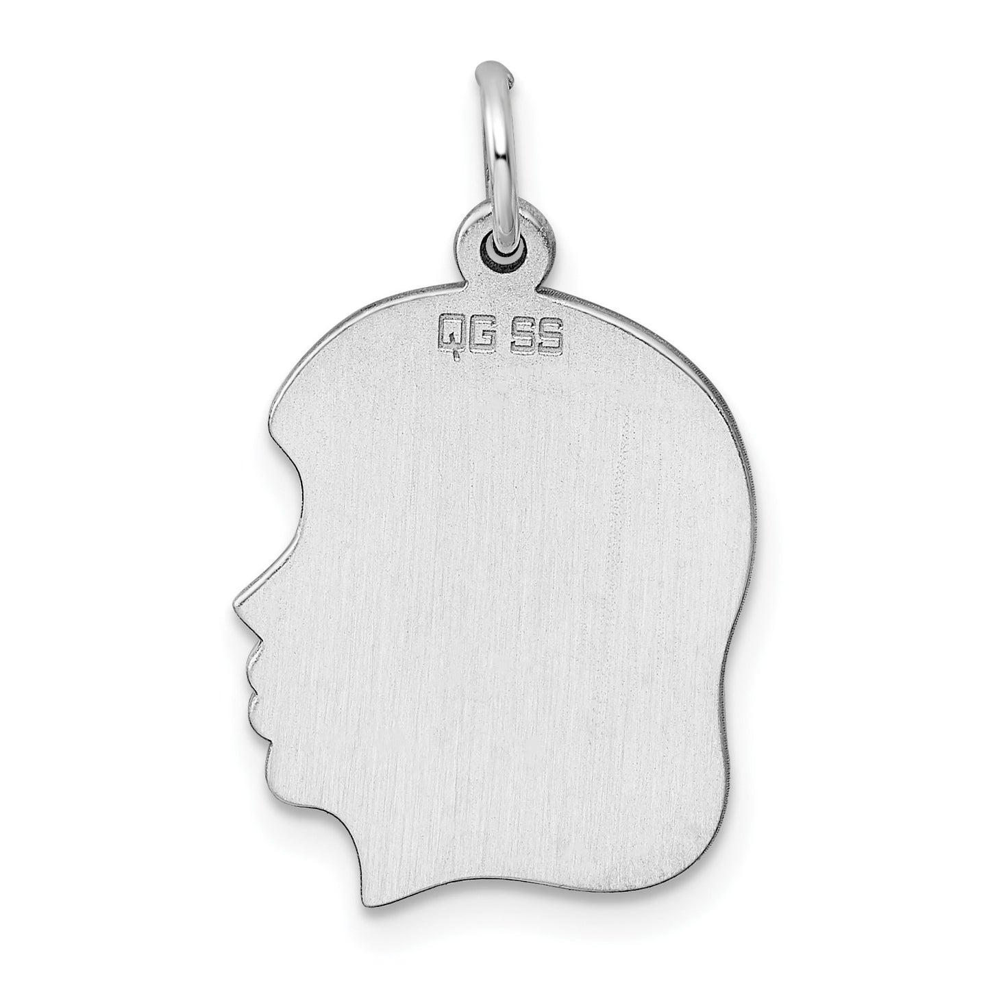 Sterling Silver Rhod-plate Eng. Girl Polish Front/Satin Back Disc Charm