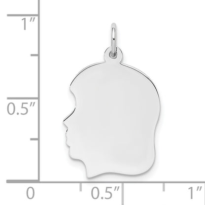 Sterling Silver Rhod-plate Eng. Girl Disc Charm Polish on Front/Back