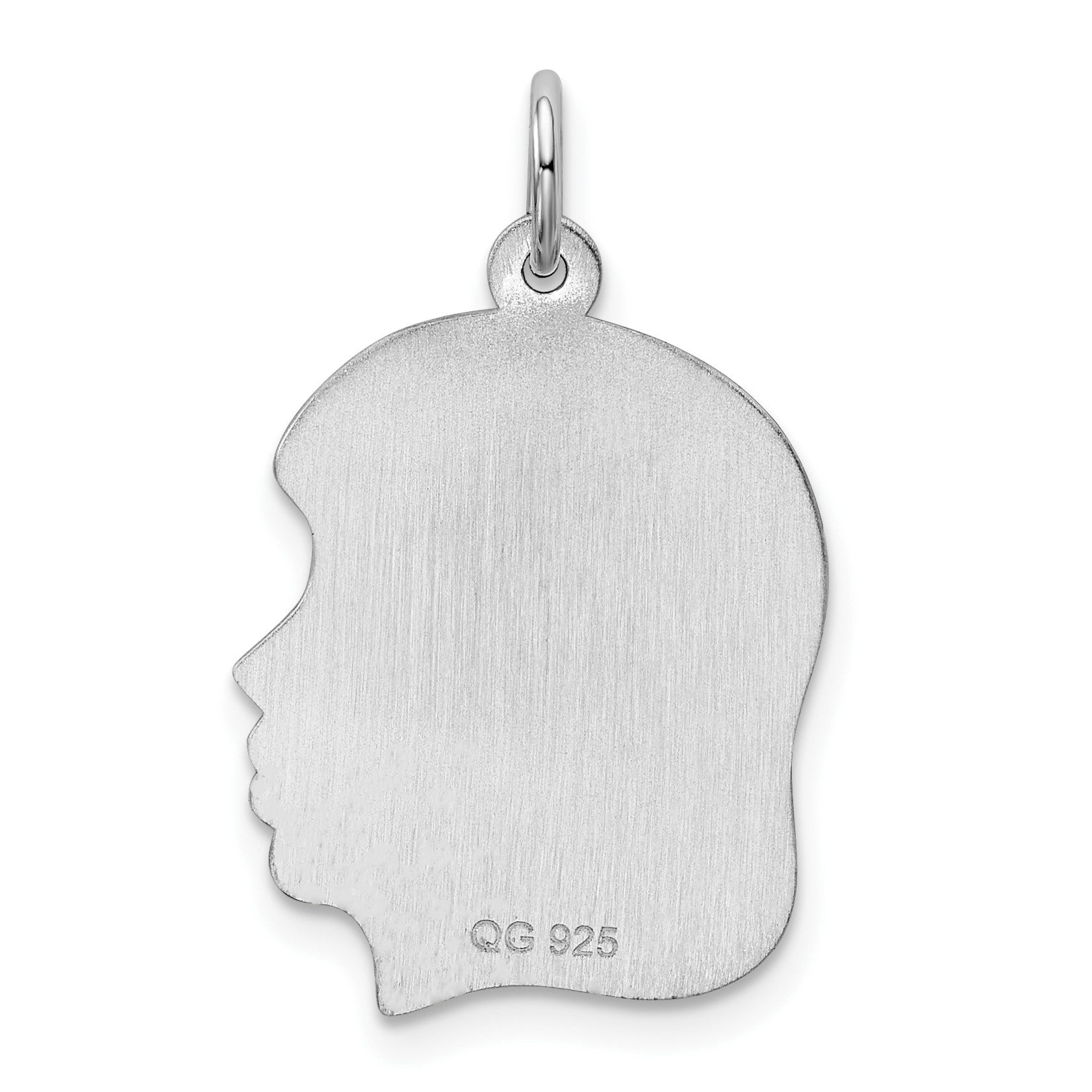 SSilver Rh-plt Engravable Girl Polished Front/Satin Back Disc Charm