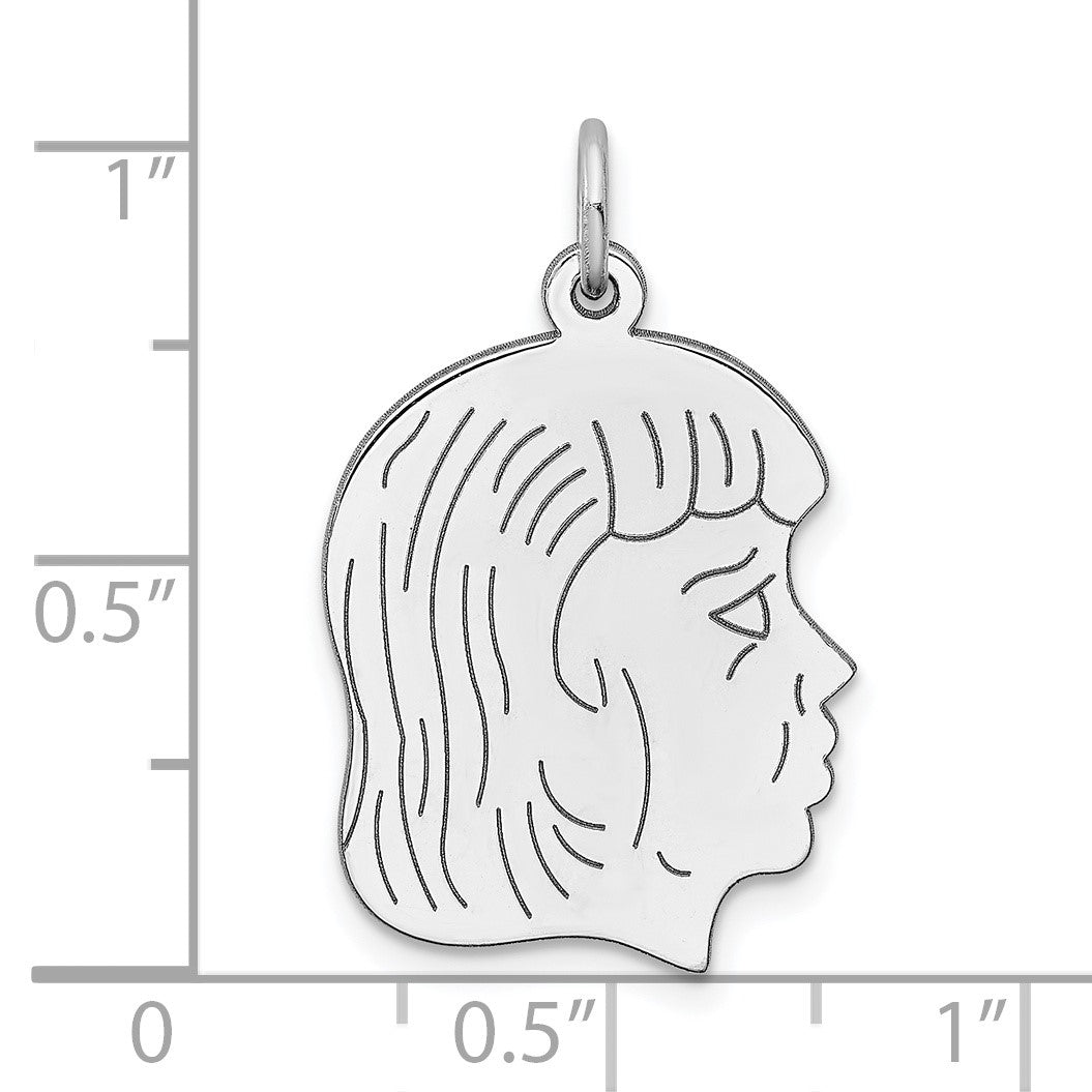 SSilver Rh-plt Engravable Girl Polished Front/Satin Back Disc Charm