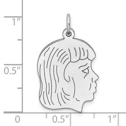 SSilver Rh-plt Engravable Girl Polished Front/Satin Back Disc Charm