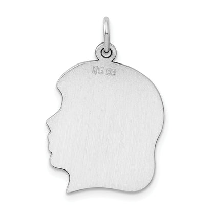 SSilver Rh-plt Engravable Girl Polished Front/Satin Back Disc Charm