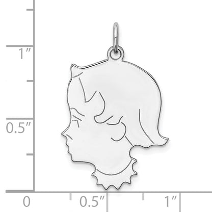 SSilver Rh-plt Engravable Girl Polished Front/Satin Back Disc Charm