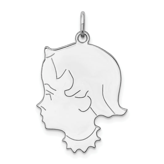 SSilver Rh-plt Engravable Girl Polished Front/Satin Back Disc Charm