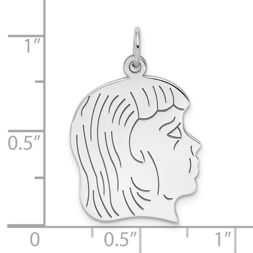 Sterling Silver Rhod-plated ENG. Girl Polished Front/Satin Back Disc Charm