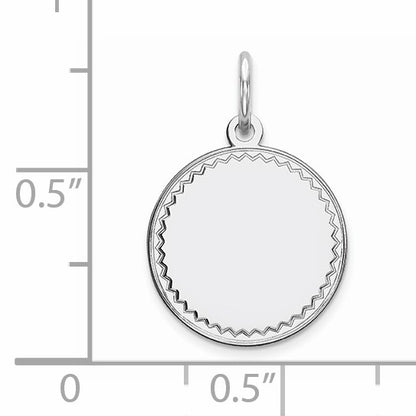 Sterling Silver Rhod-plated Eng. Rnd Polish Front/Satin Back Disc Charm