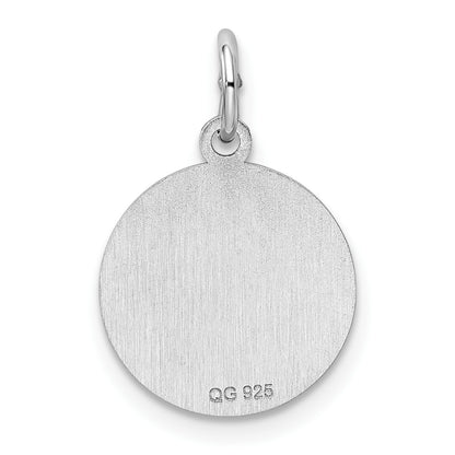 Sterling Silver Rhod-plated Eng. Rnd Polish Front/Satin Back Disc Charm