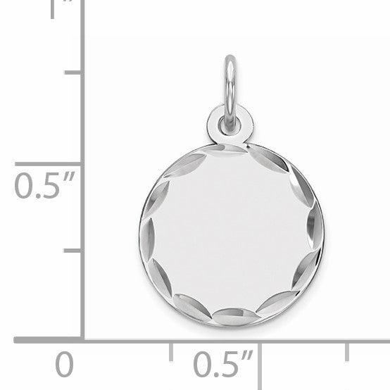 Sterling Silver Rhod-plated Eng. Rnd Polish Front/Satin Back Disc Charm