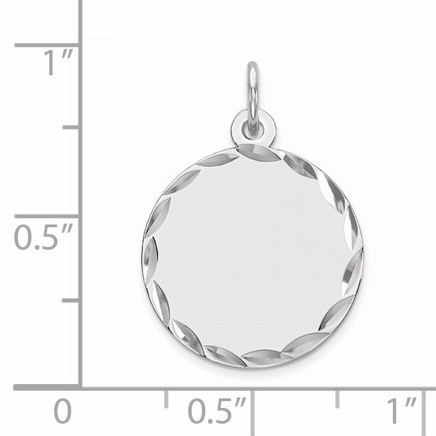 Sterling Silver Rhod-plated Eng. Rnd Polish Front/Back Disc Charm