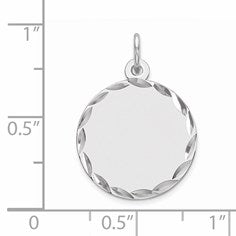 Sterling Silver Rhod-plated Eng. Rnd Polish Front/Satin Back Disc Charm