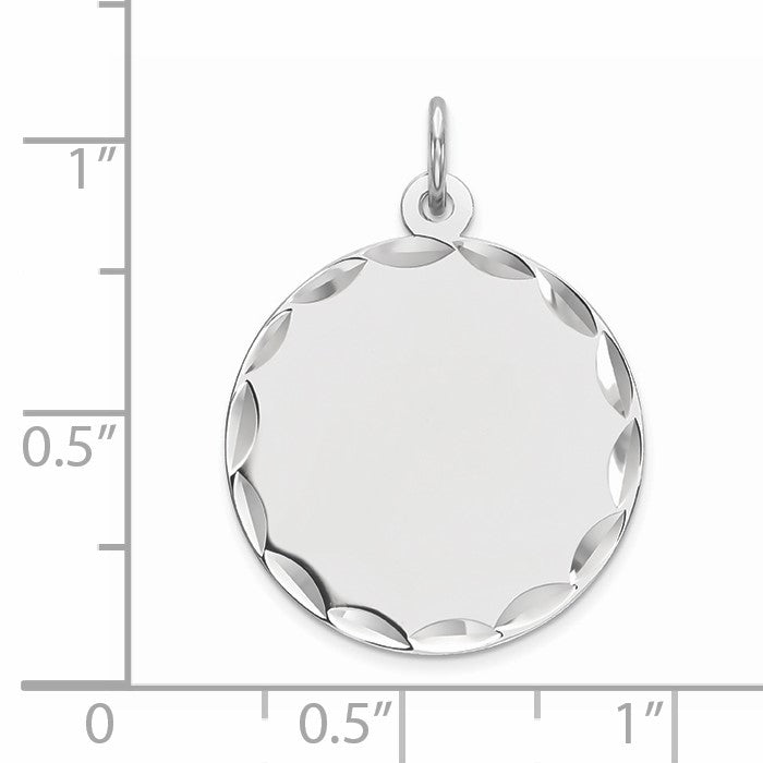 Sterling Silver Rhod-plated Eng. Rnd Polish Front/Back Disc Charm