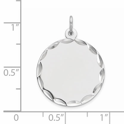 Sterling Silver Rhod-plated Eng. Rnd Polish Front/Satin Back Disc Charm