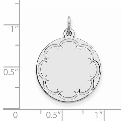 Sterling Silver Rhod-plated Eng. Rnd Polish Front/Satin Back Disc Charm