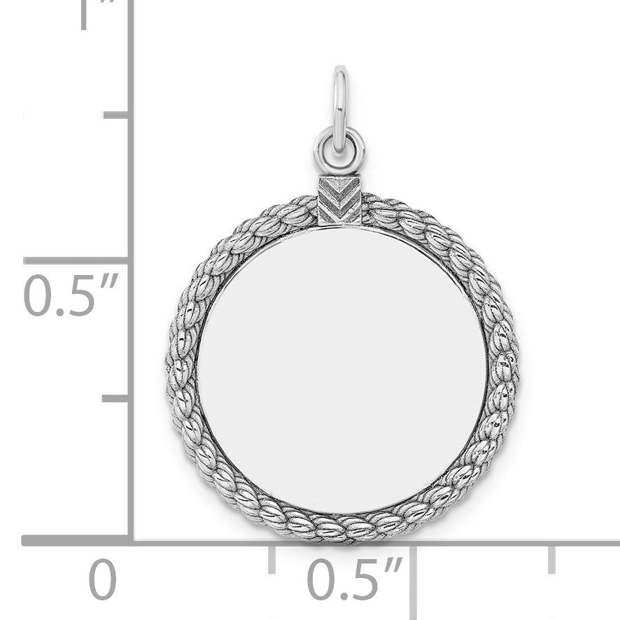 Sterl Silver Rh-plt Engraveable Round with Rope Polished Front/Back Disc