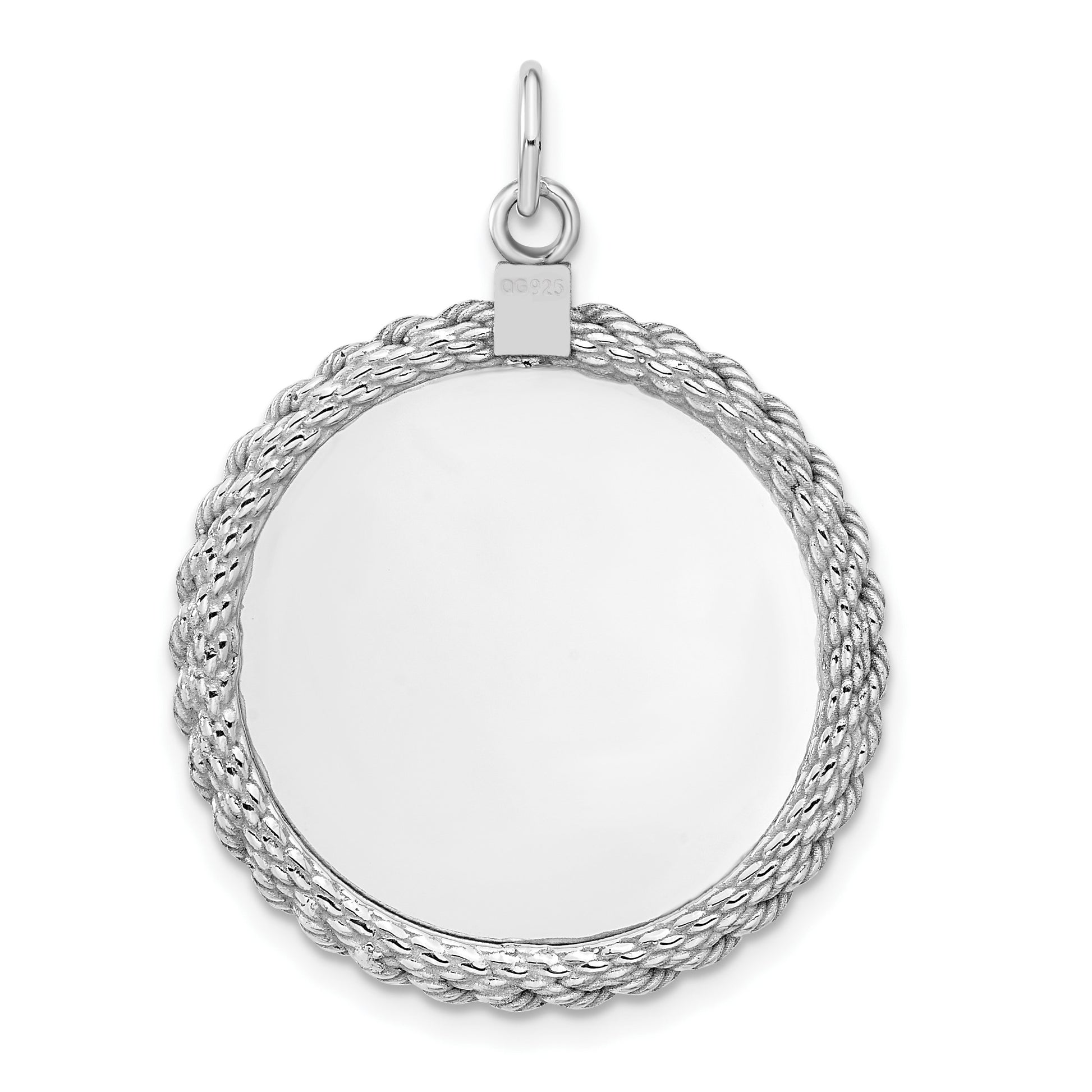 Sterl Silver Rh-plt Engraveable Round with Rope Polished Front/Back Disc