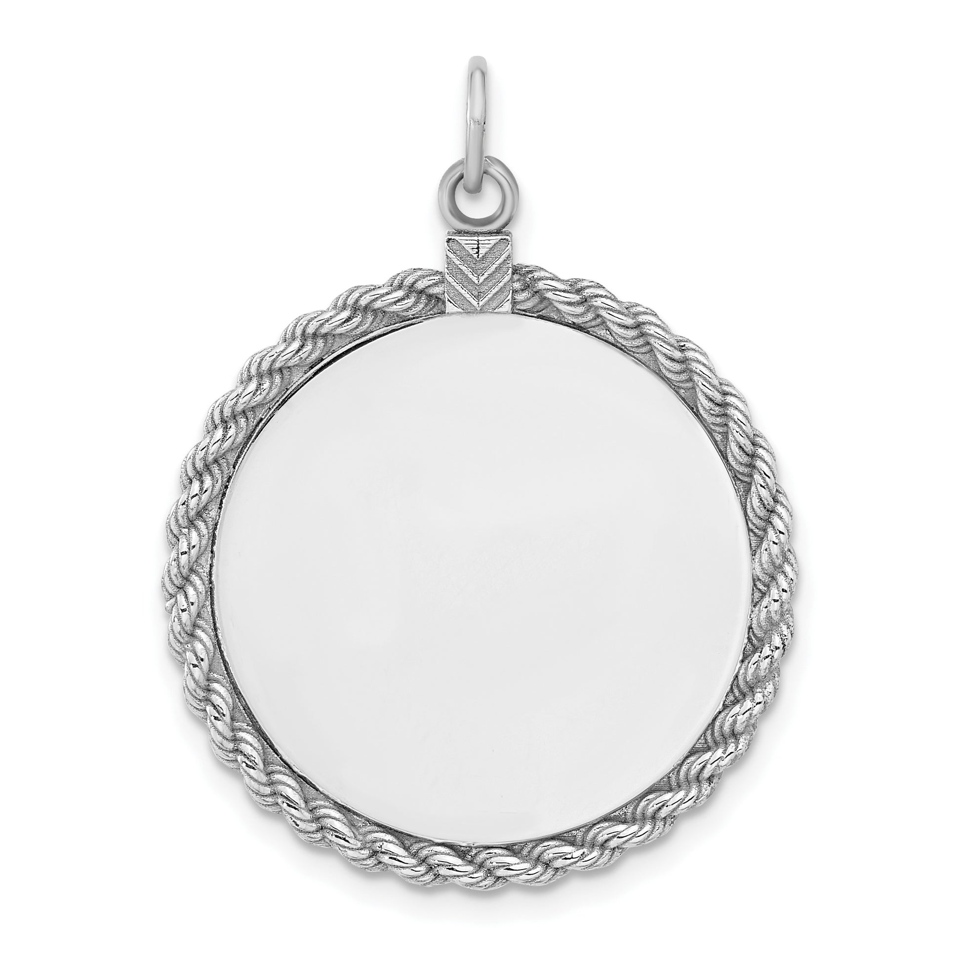 Sterl Silver Rh-plt Engraveable Round with Rope Polished Front/Back Disc