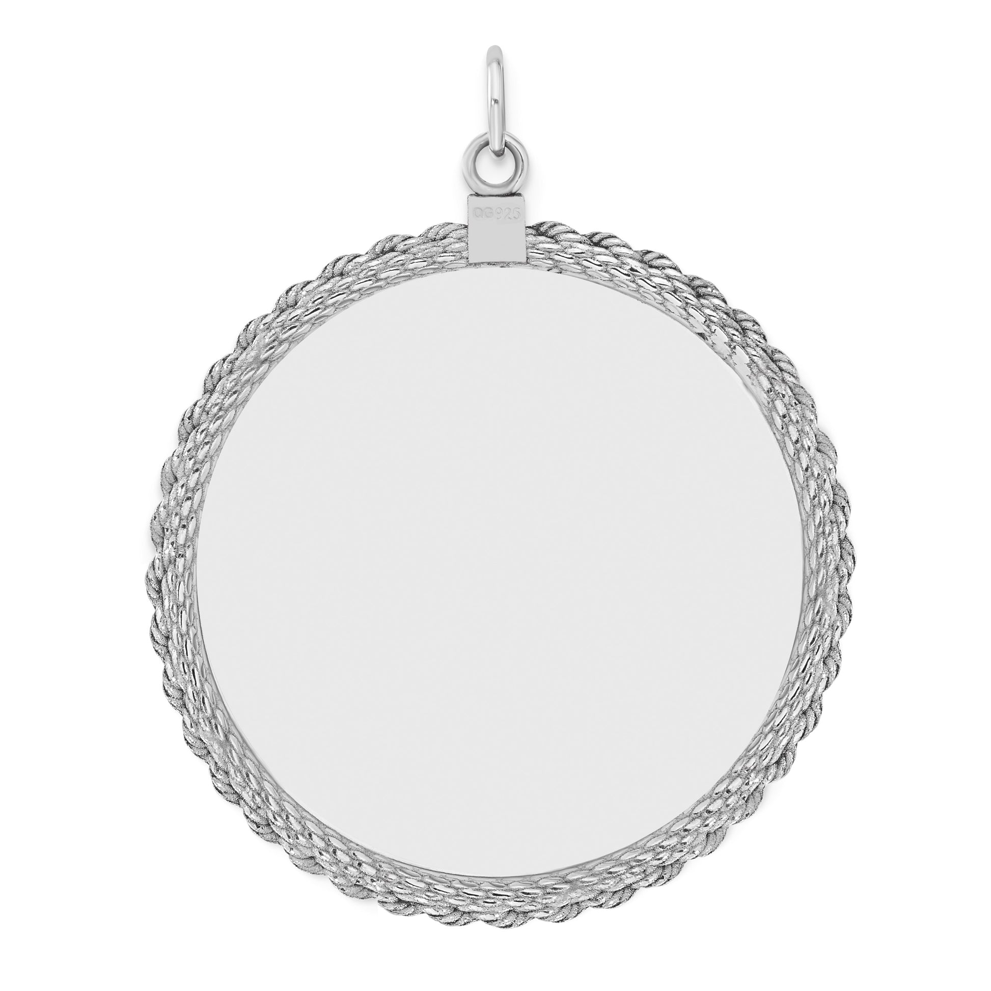 Sterl Silver Rh-plt Engraveable Round with Rope Polished Front/Back Disc