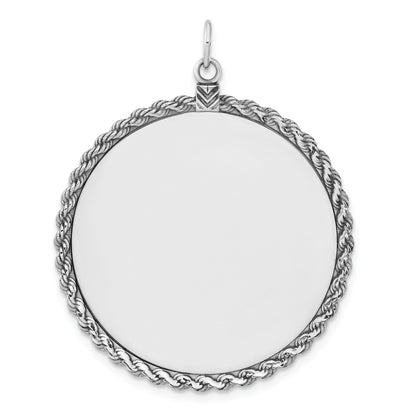 Sterl Silver Rh-plt Engraveable Round with Rope Polished Front/Back Disc