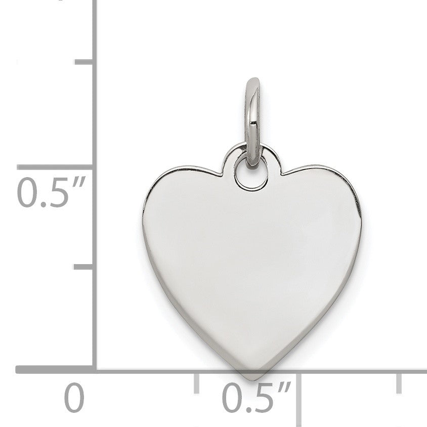 Sterling Silver Rhod-plated Eng. Heart Polish Front & Back Disc Charm