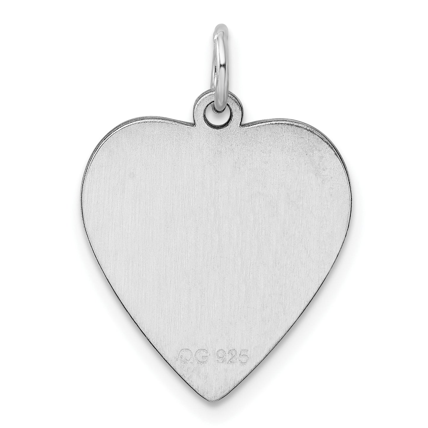 SS Rh-plt Engraveable Heart Polished Front/Satin Back Disc Charm