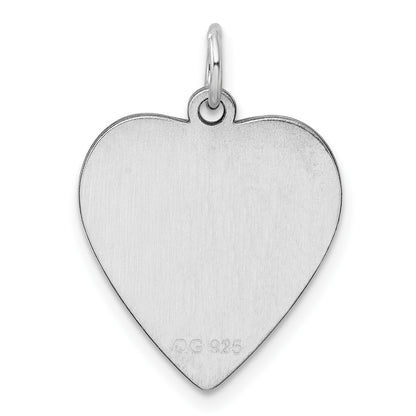 Sterling Silver Rh-plt Engraveable Heart Polished Front/Back Disc Charm