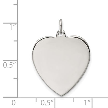 SS Rh-plt Engraveable Heart Polished Front/Satin Back Disc Charm
