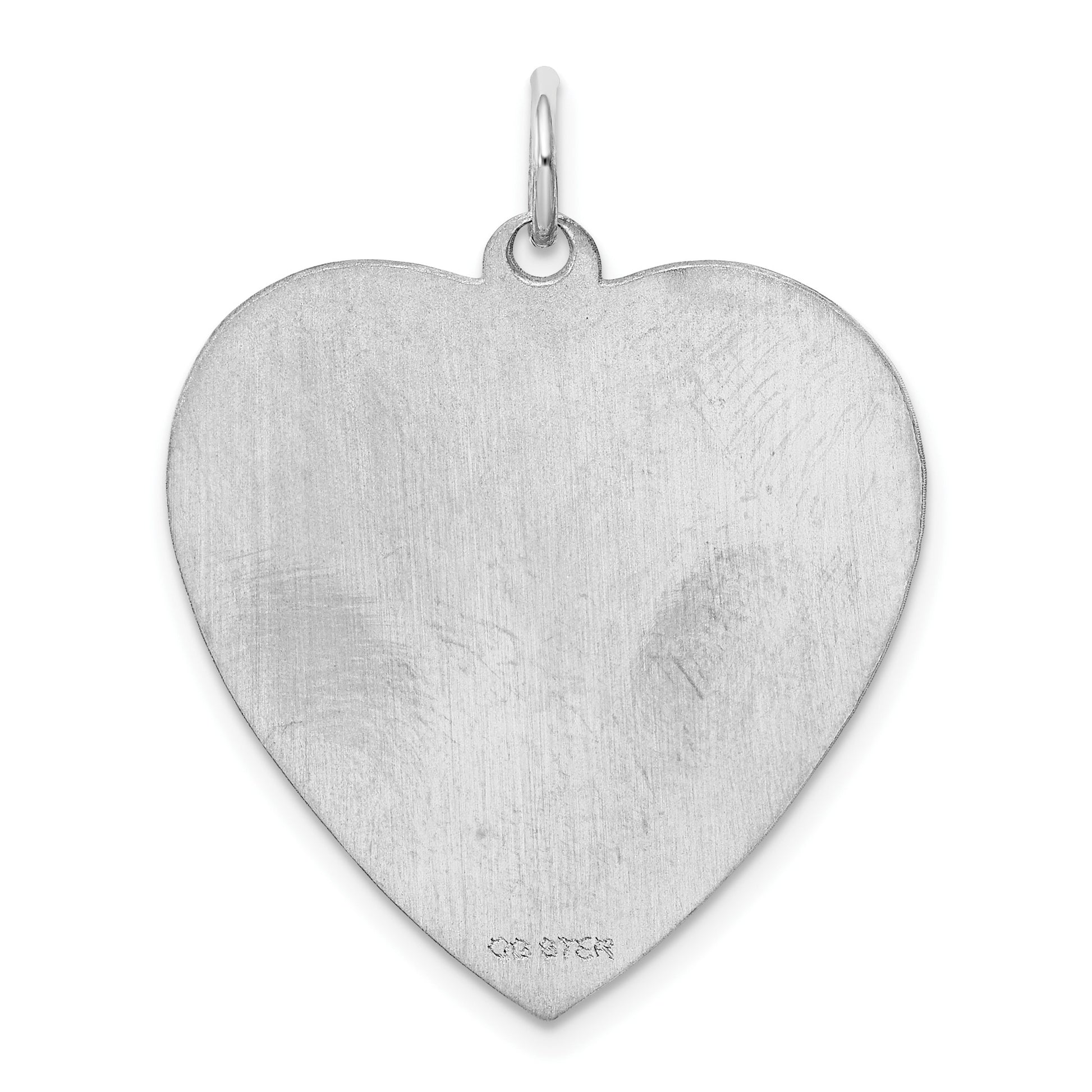 SS Rh-plt Engraveable Heart Polished Front/Satin Back Disc Charm