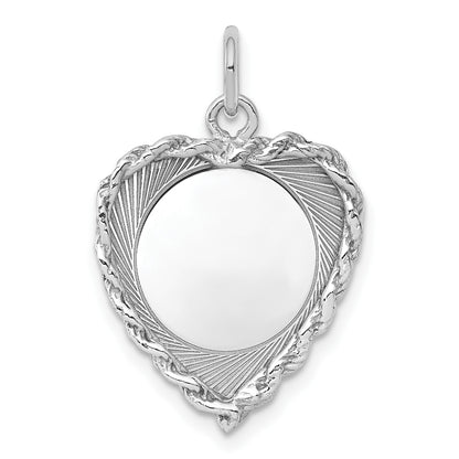 Sterling Silver Rh-plt Engraveable Heart Polished Front/Back Disc Charm
