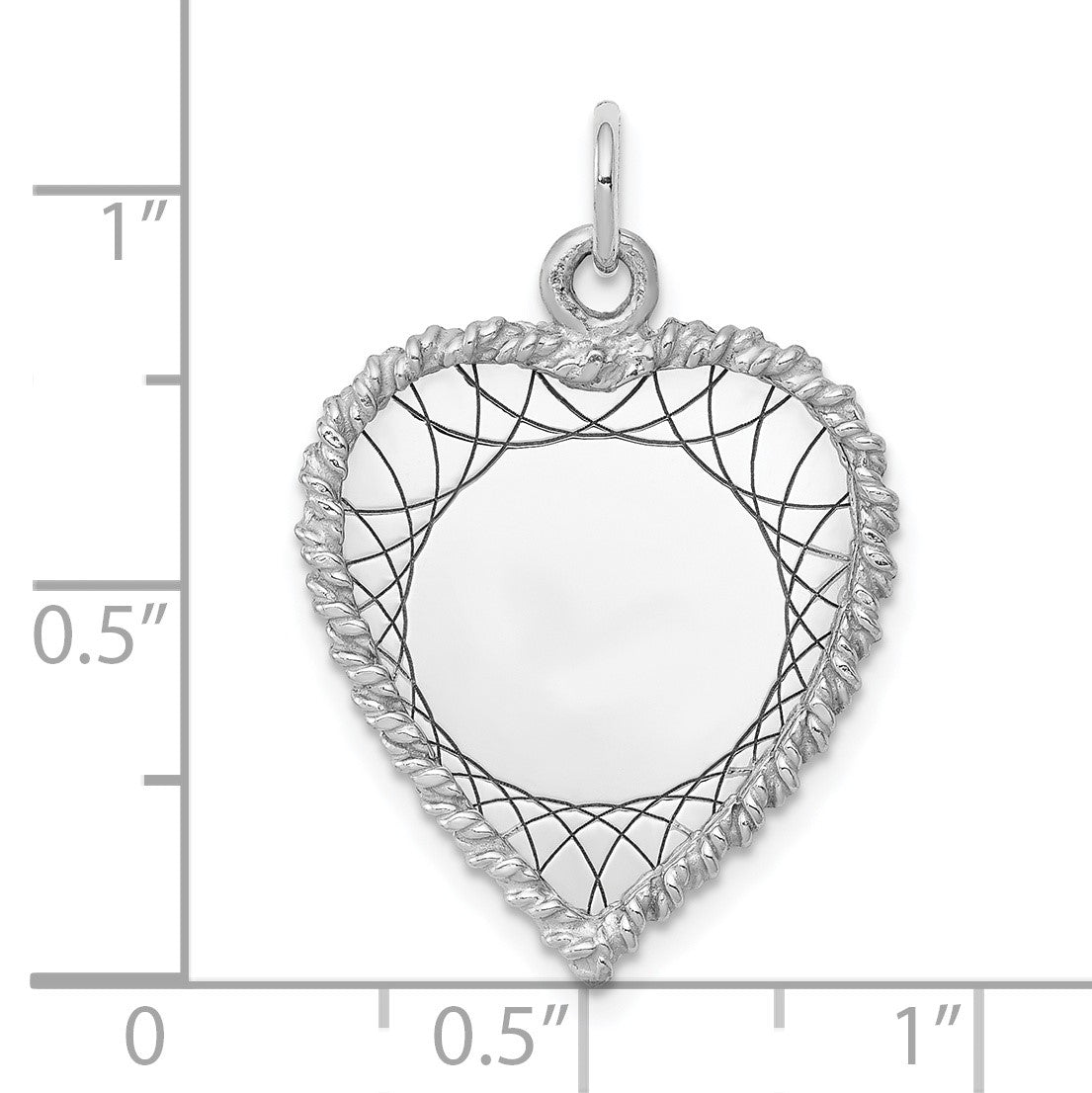 SS Rh-plt Engraveable Heart Polished Front/Satin Back Disc Charm