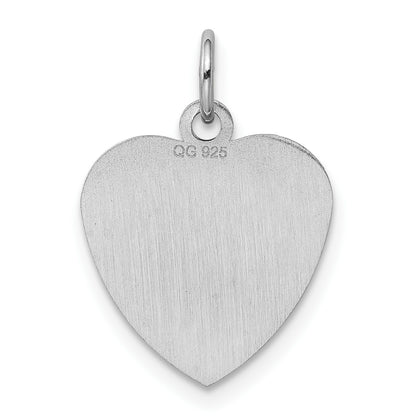 SS Rh-plt Engraveable Heart Polished Front/Satin Back Disc Charm