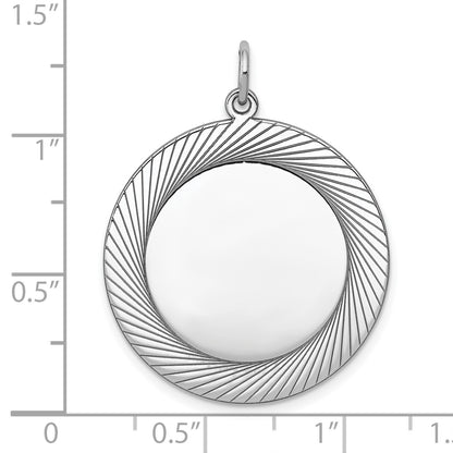 SS Rh-plt Engraveable Round Polished Front/Satin Back Disc Charm