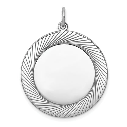 SS Rh-plt Engraveable Round Polished Front/Satin Back Disc Charm