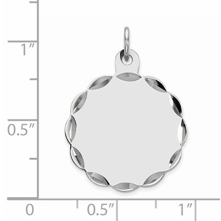 Sterling Silver Rh-plt Engraveable Polished Front/Satin Back Disc Charm