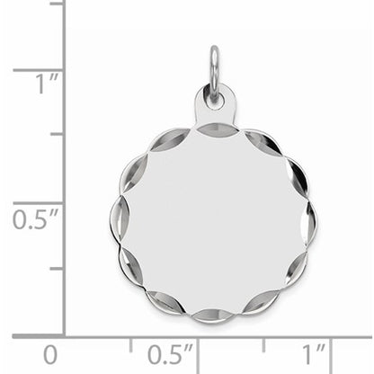 Sterling Silver Rh-plt Engraveable Polished Front/Satin Back Disc Charm