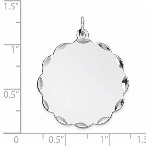 Sterling Silver Rh-plt Engraveable Polished Front/Satin Back Disc Charm