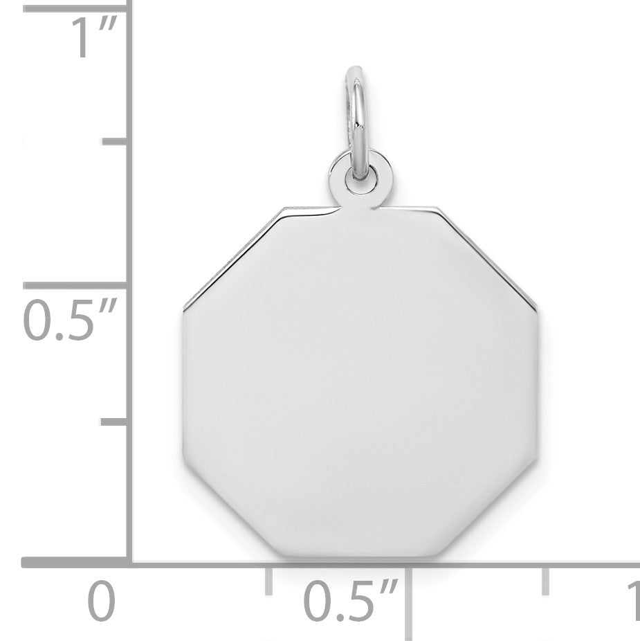 SS Rh-plt Engraveable Octagon Polished Front/Satin Back Disc Charm