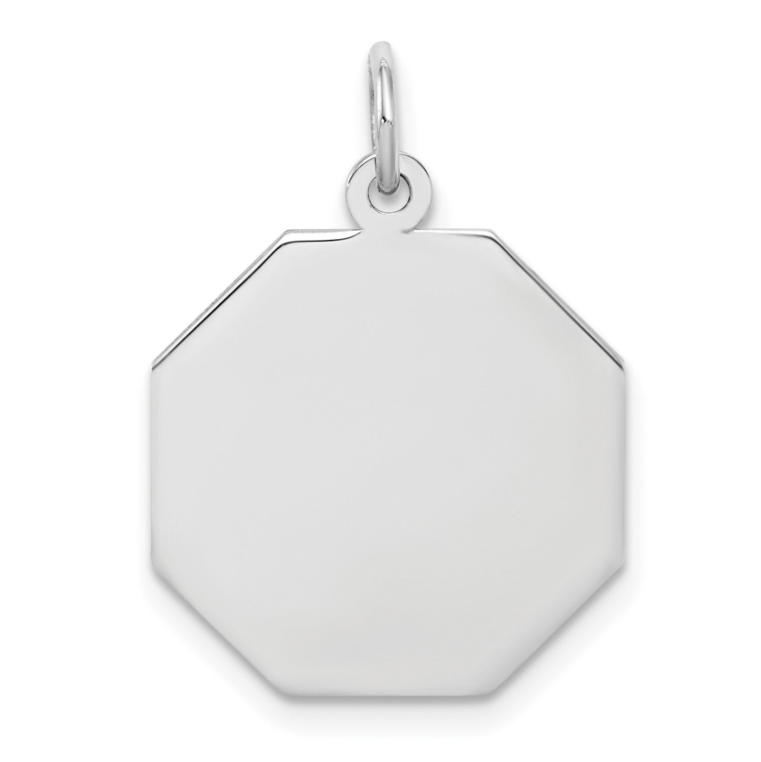 SS Rh-plt Engraveable Octagon Polished Front/Satin Back Disc Charm