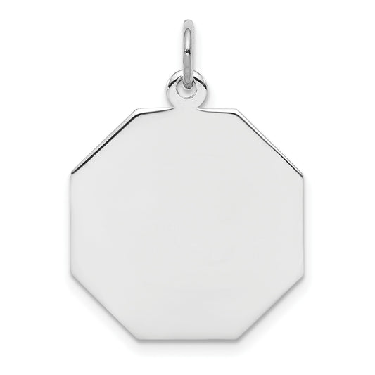 SS Rh-plt Engraveable Octagon Polished Front/Satin Back Disc Charm