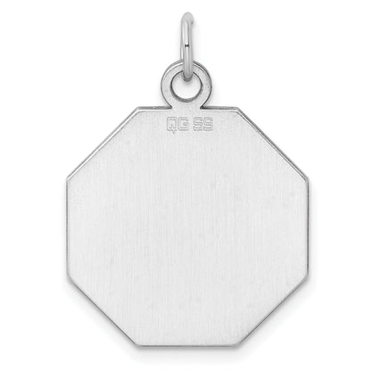 SS Rh-plt Engraveable Octagon Polished Front/Satin Back Disc Charm