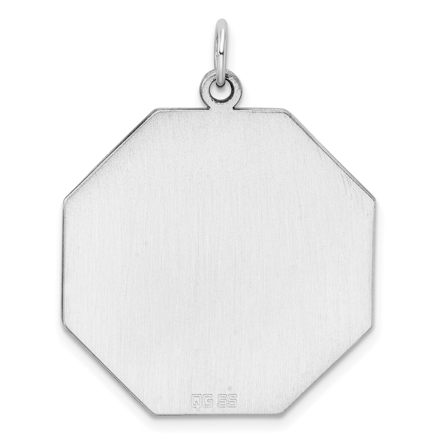 SS Rh-plt Engraveable Octagon Polished Front/Satin Back Disc Charm