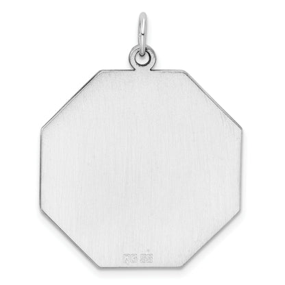 SS Rh-plt Engraveable Octagon Polished Front/Satin Back Disc Charm