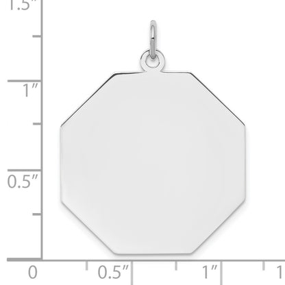 SS Rh-plt Engraveable Octagon Polished Front/Satin Back Disc Charm