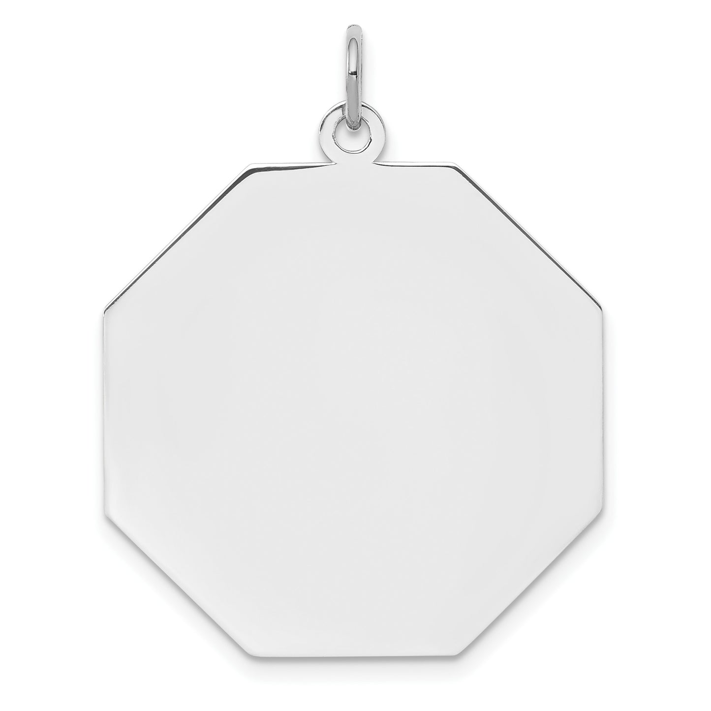 SS Rh-plt Engraveable Octagon Polished Front/Satin Back Disc Charm