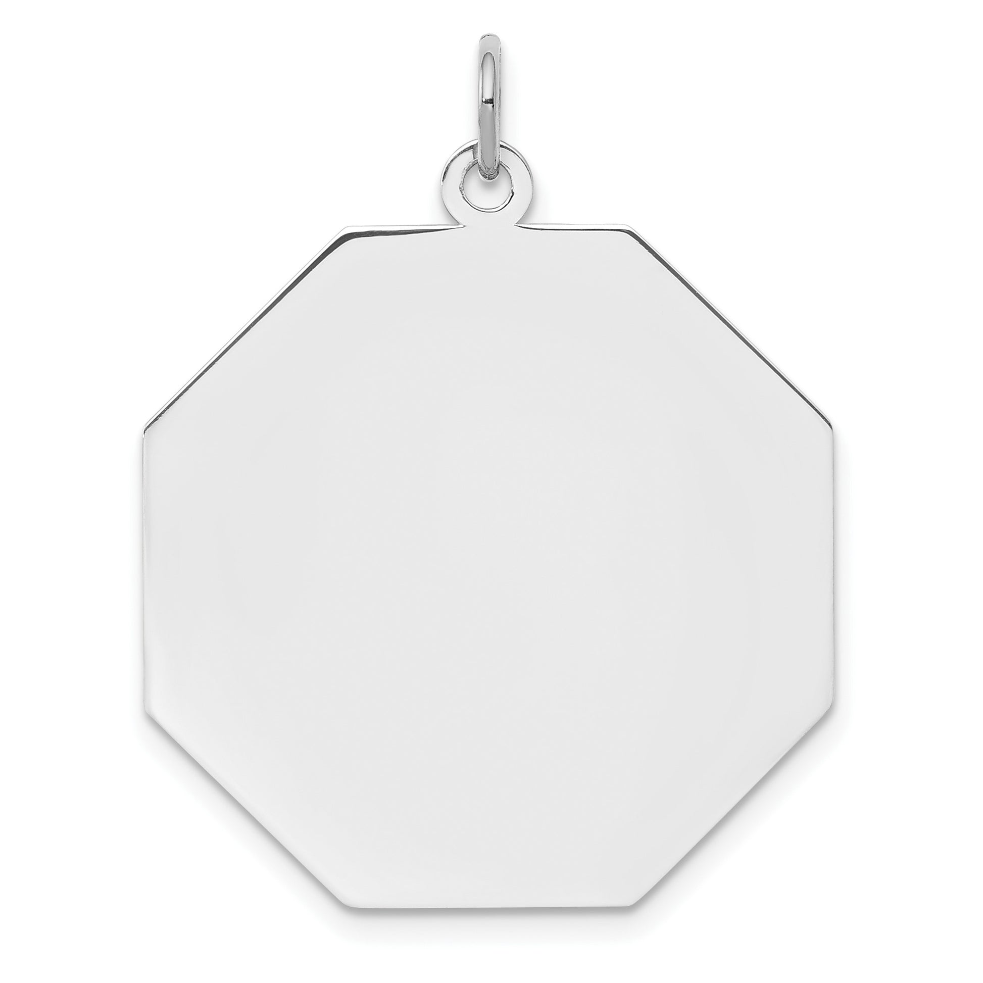SS Rh-plt Engraveable Octagon Polished Front/Satin Back Disc Charm