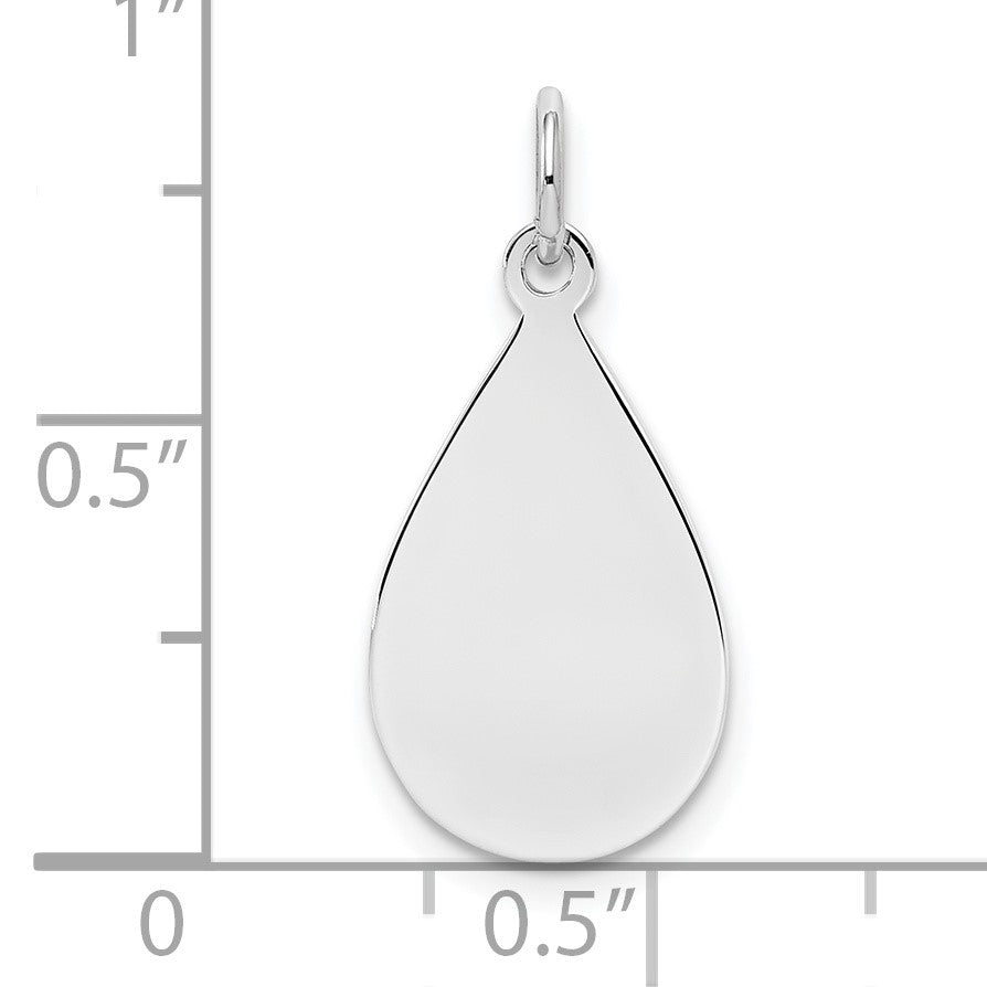 SSilver Rh-plt Engravable Teardrop Polished Front/Satin Back Disc Charm