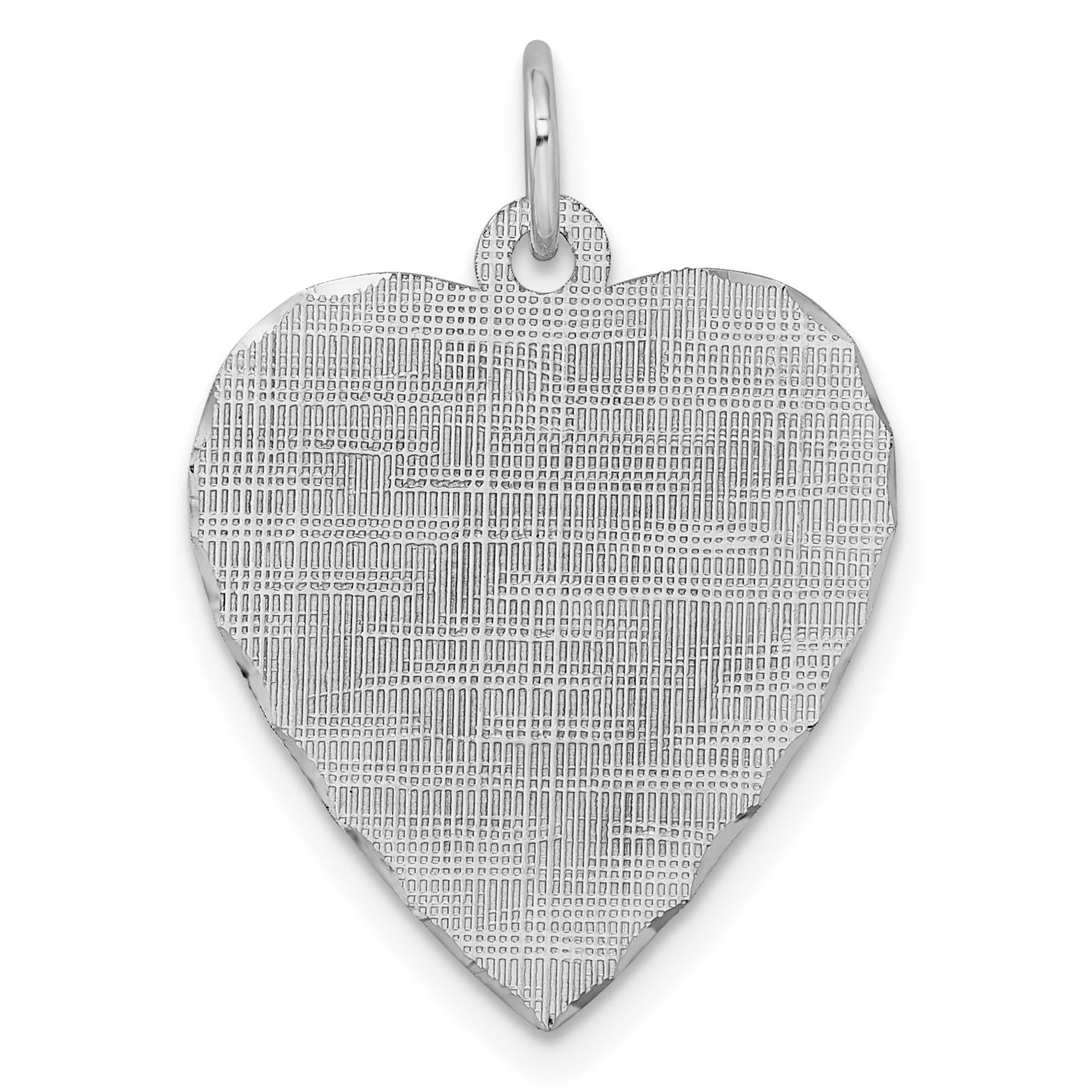 SS Rh-plt Engraveable Heart Patterned Polished Front/Satin Back Disc